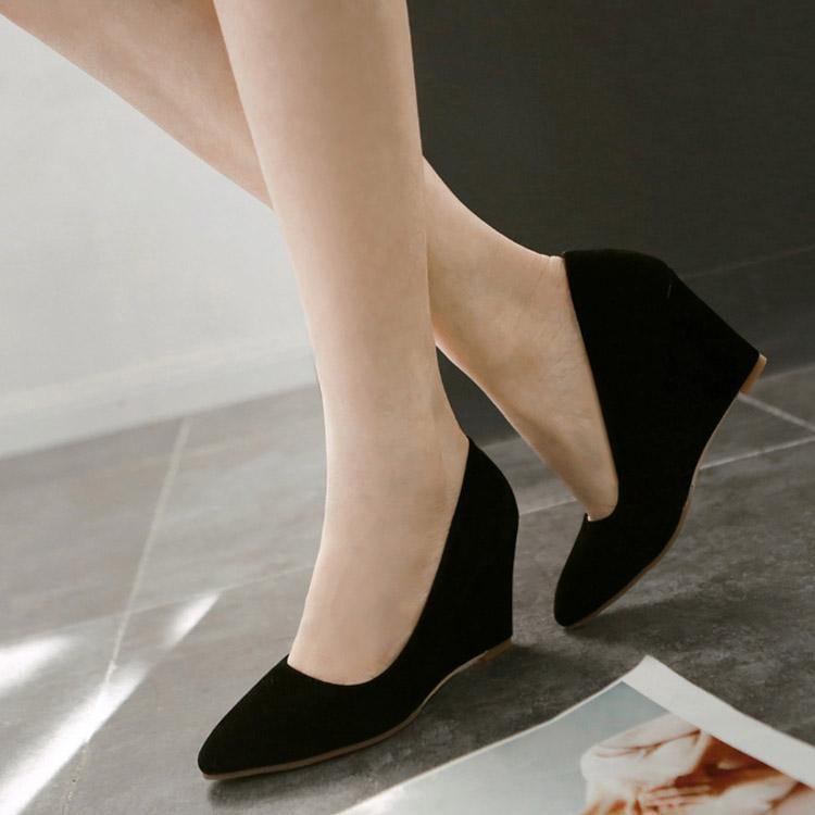 出荷が早い-ウェッジソール パンプス パンプス ウェッジソール きれいめ 7cmヒール ポインテッドトゥ 歩きやすい 痛くない 履きやすい 脱げない 21.5cm