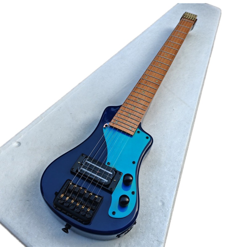 青いMINI 6弦ヘッドレス電気ギター, 焼かれたメープルネックと指板 明るい点 アクリルピックガード 色変更ピックアップガード BJ753