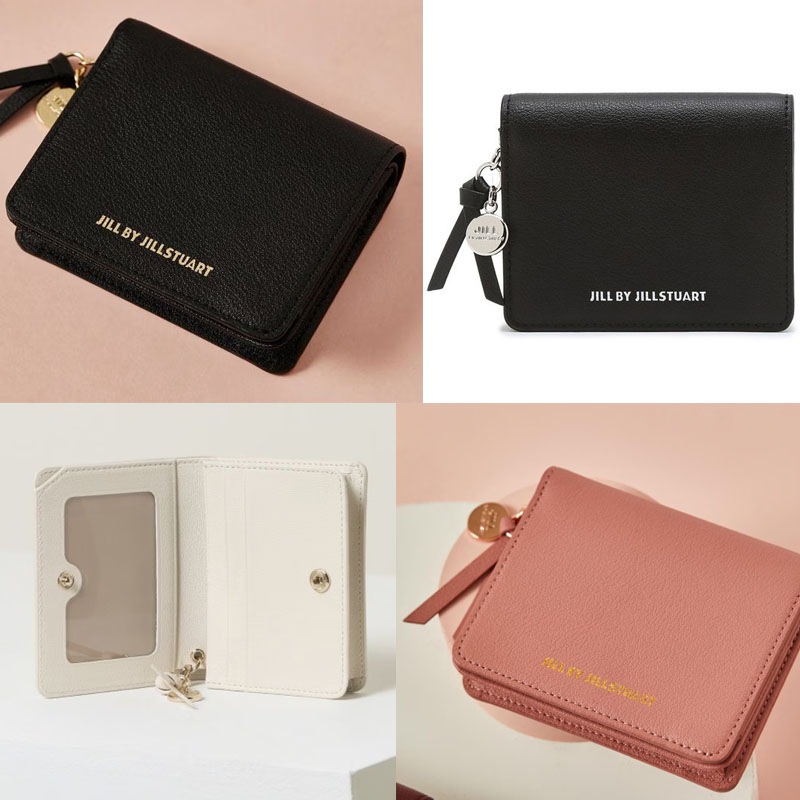 [BONNIE] ロゴポイント天然牛革半財布 / BLACK / PINK / IVORY