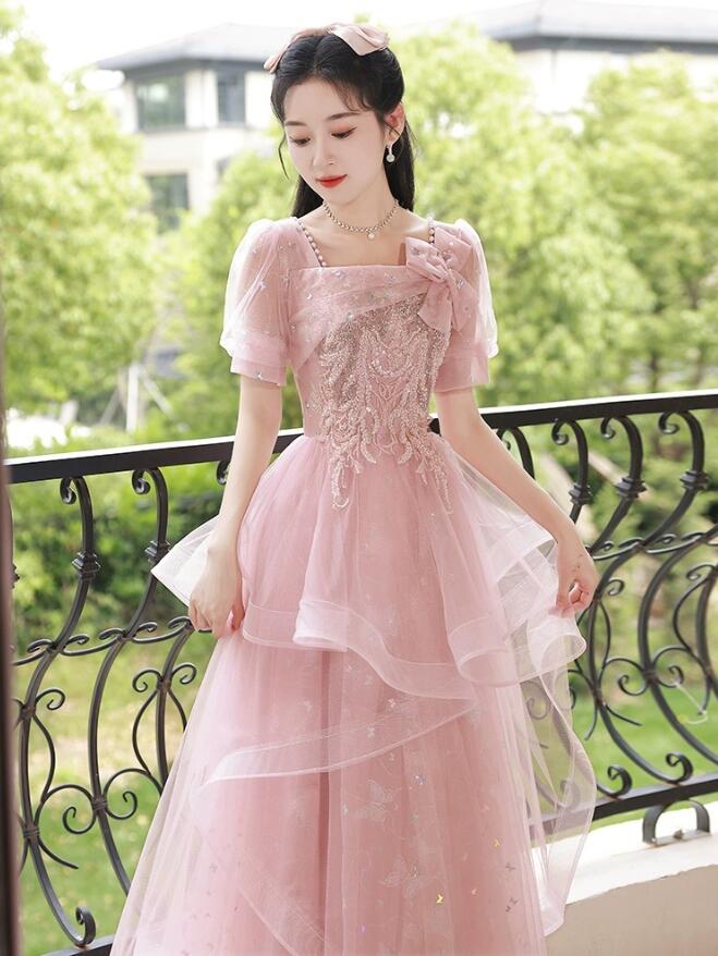 衣装 ステージ ロング丈ワンピース 半袖 結婚式 Aラインドレス パーティードレス プリンセスライン