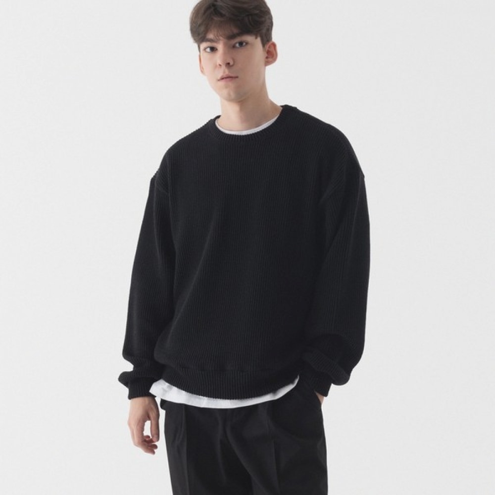 (Pianer) 快適なオーバーフィットクルーネックニット (ブラック)