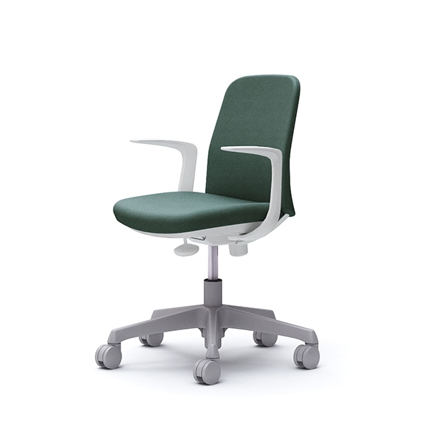 【納期約45日】オカムラ CD23EW FXW5 ダークグリーン Lives Entry Chair オフィスチェア デザインアーム 5本脚(コンパクトタイプ) ホワイトボディ ウレタンキャスター