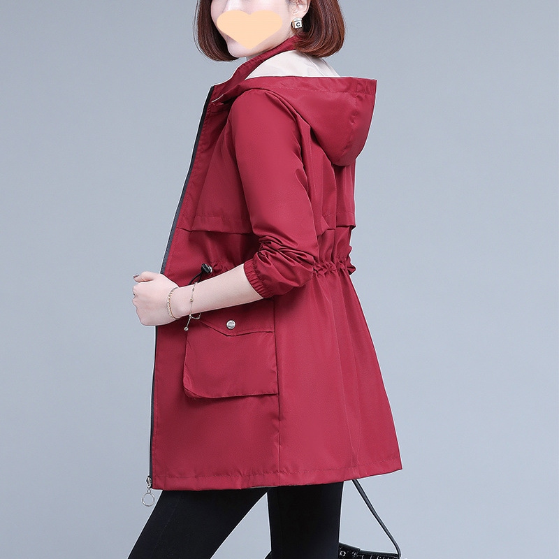 ジャケットレディース春の新しいスタイル両面ウインドブレーカーレディースミッドレングスプラスサイズレディーススリム取り外し可能なフードコート