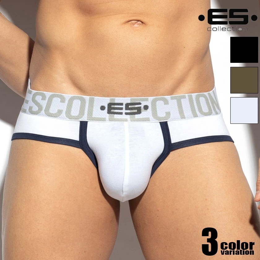 メンズビキニ ブリーフ EScollection/イーエスコレクション WHITE COTTON BRIEF コットン 綿 フルバック ローライズ ビキニブリーフ 男性下着　メンズ　パンツ