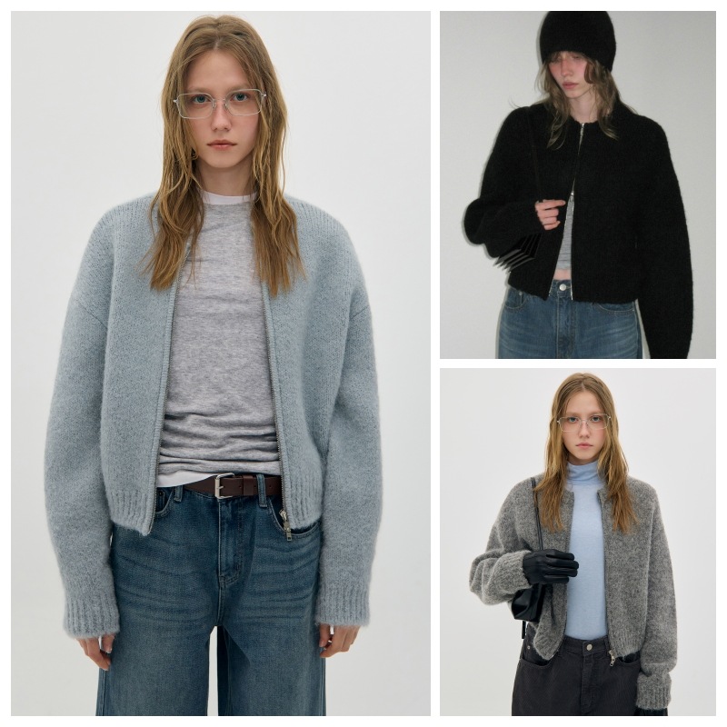 【LOW CLASSIC】 ALPACA ZIP-UP CARDIGAN : 3COLORS