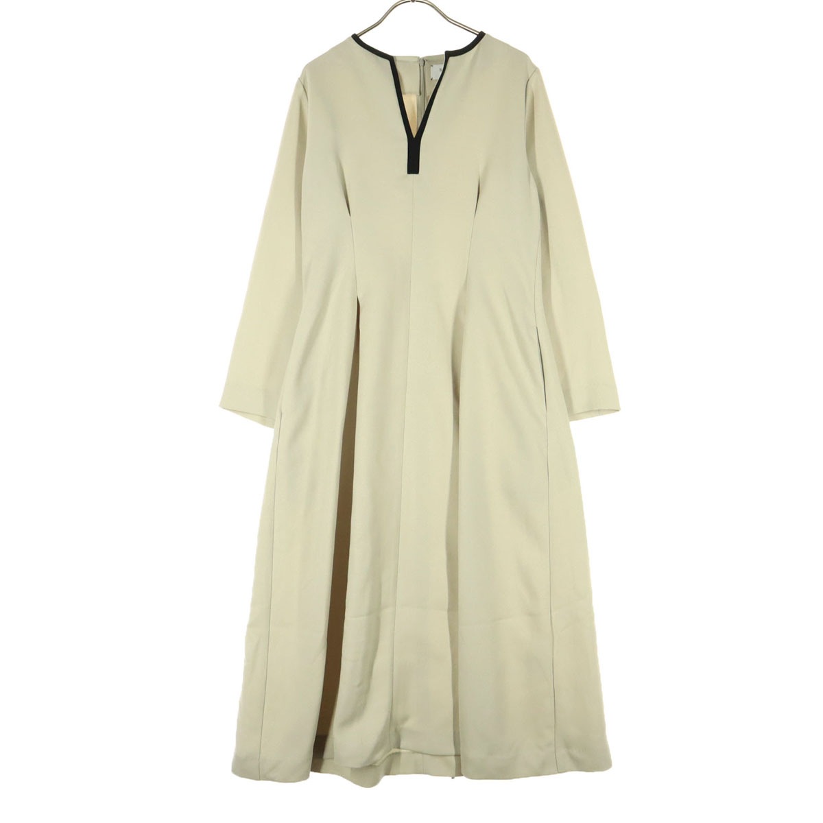 美品 SHIPS any NAVY BLUE シップスエニィ ネイビーブルー 25AW 長袖 ダブルクロス ウエス ロングワンピース F ベージュ レディース 古着