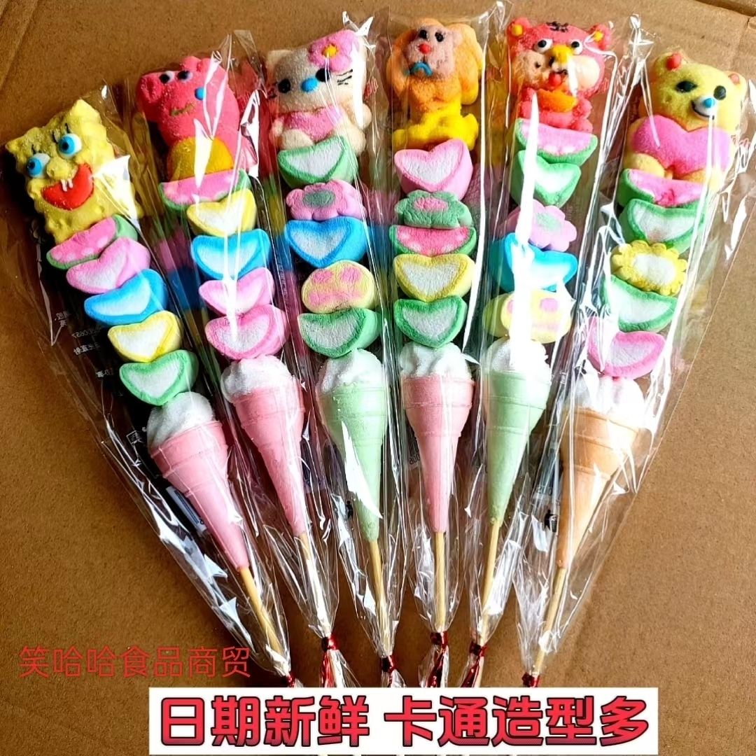 マシュマロ串キャンディ 120/200Pcs 漫画柄 グミ ロリポップ 子供おやつ パーティー用