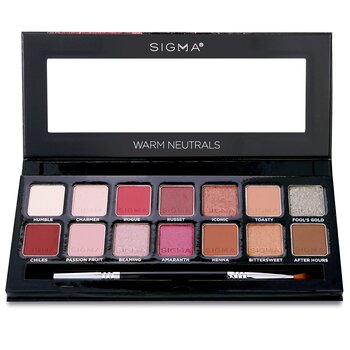Sigma Beauty ウォーム ニュートラル アイシャドウ パレット (14x アイシャドウ + 1x デュアル エンド ブラシ)