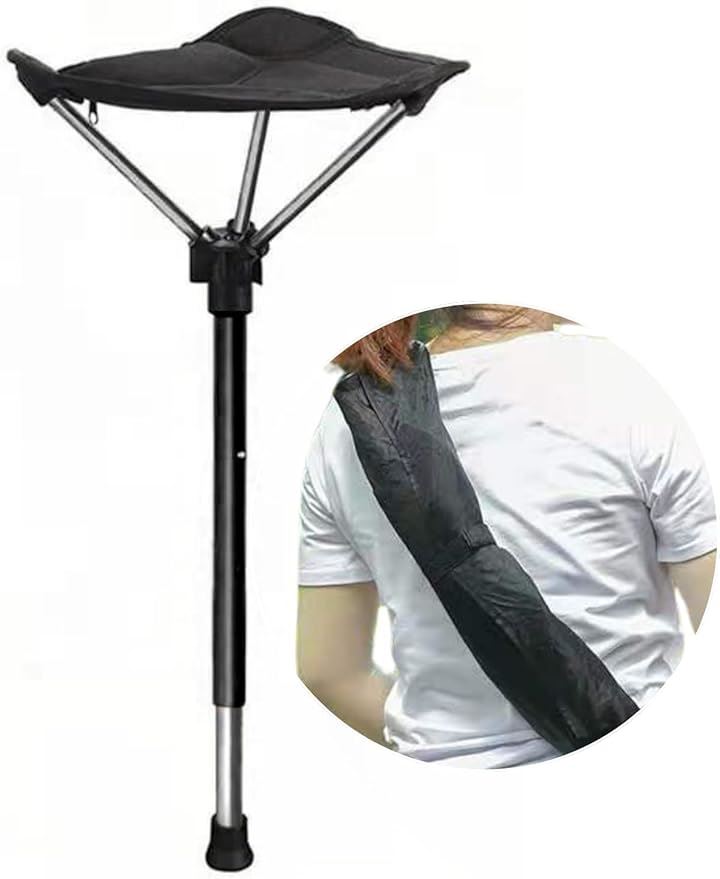 アウトドアチェア 立ったまま コンパクト 軽量 1本足 携帯椅子 行列待ち 高さ調整 持ち運び便利 立ち椅子 スティックチェア ワンポールチェア 折りたたみ椅子(ブラック, フリー)