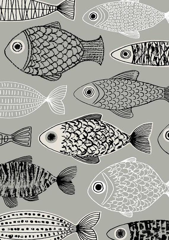 ELOISE RENOUF GREY FISH A3 アートプリント/ポスター 【北欧