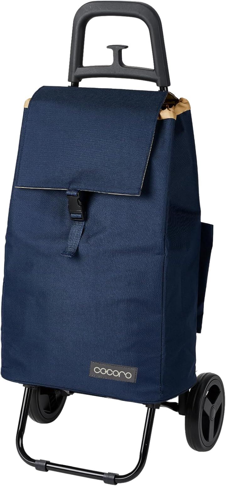 ショッピングカート 買い物カート 保冷 保温 Sサイズ 軽量2kg 大容量37L 小柄な方にも使いやすい 大きなタイヤでラクラク 折り畳み式 収納 荷物フック(ネイビー, Small)