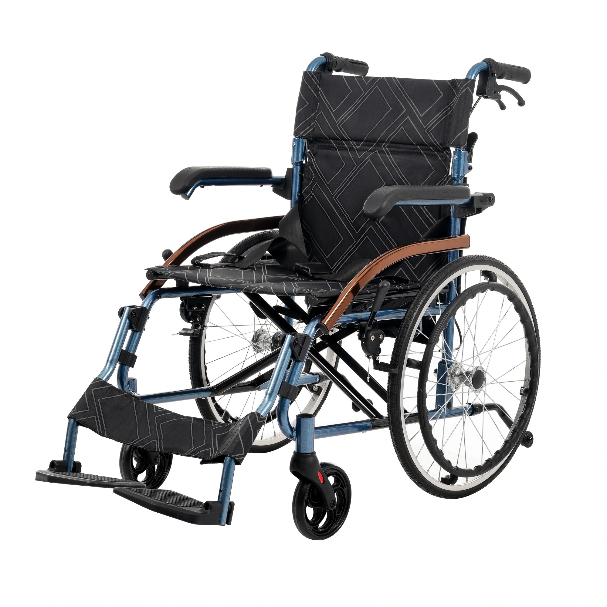 軽量車椅子 座面付き 自立式 おし キャスター付き 介助用 介護用品 四輪 介助ブレーキ付き 軽量 ノーパンクタイヤ コンパクト 折りたたみ可能 防水生地 自立可能 アルミ製 【国内発送】車椅子 四輪