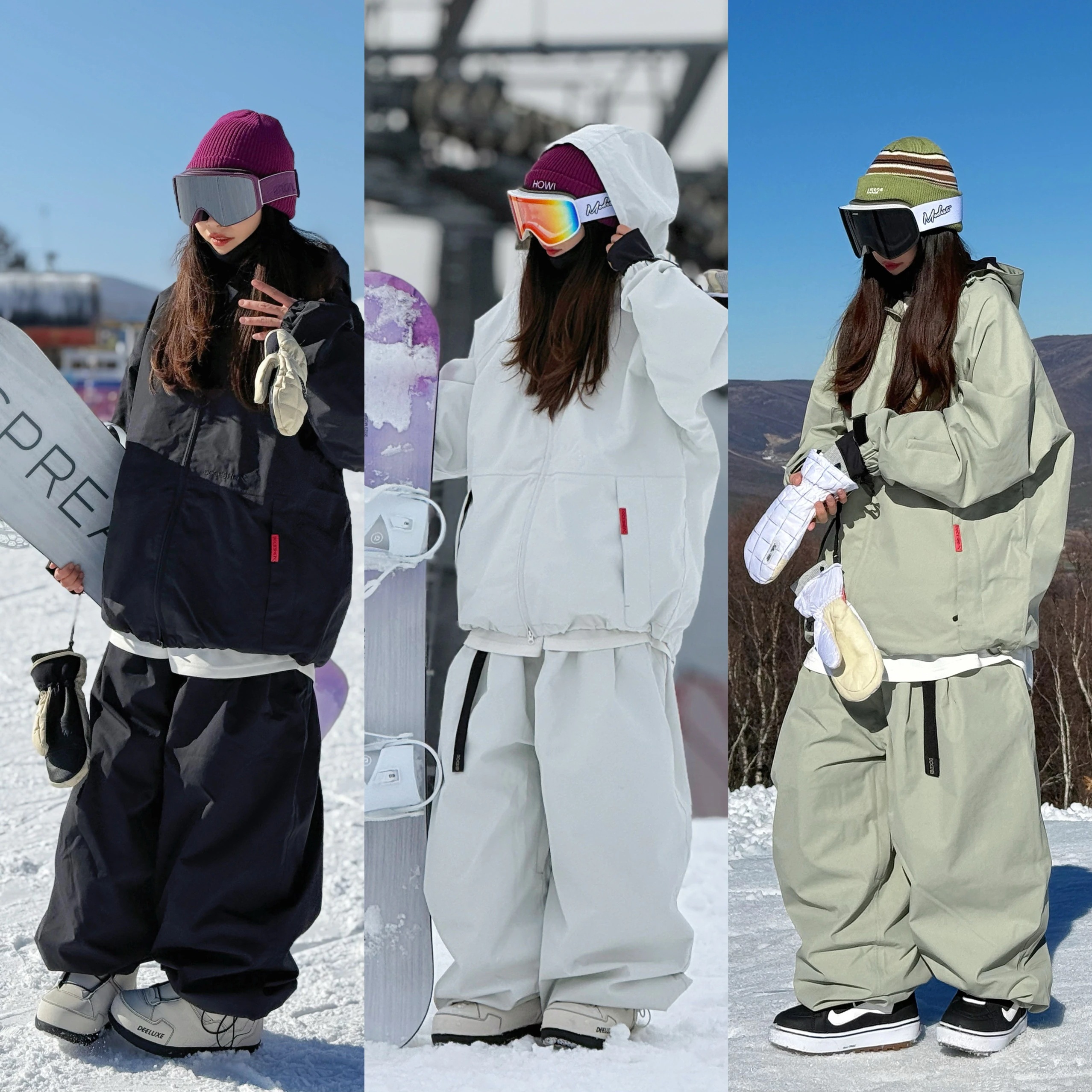 スノーボードウェア 上下セット レディース メンズ 3L 防水23000mm 黒/白/グレー緑 スキーウェア スノボウェア ジャケット アウター パーカー ロングパンツ 男女兼用 防水 防寒