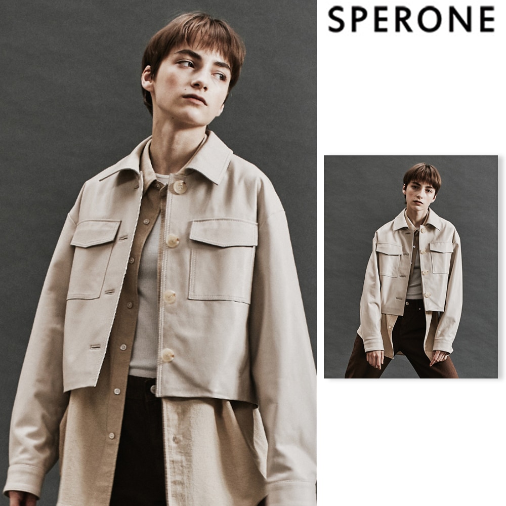 [SPERONE] Lambskin Crop Pocket Jacket