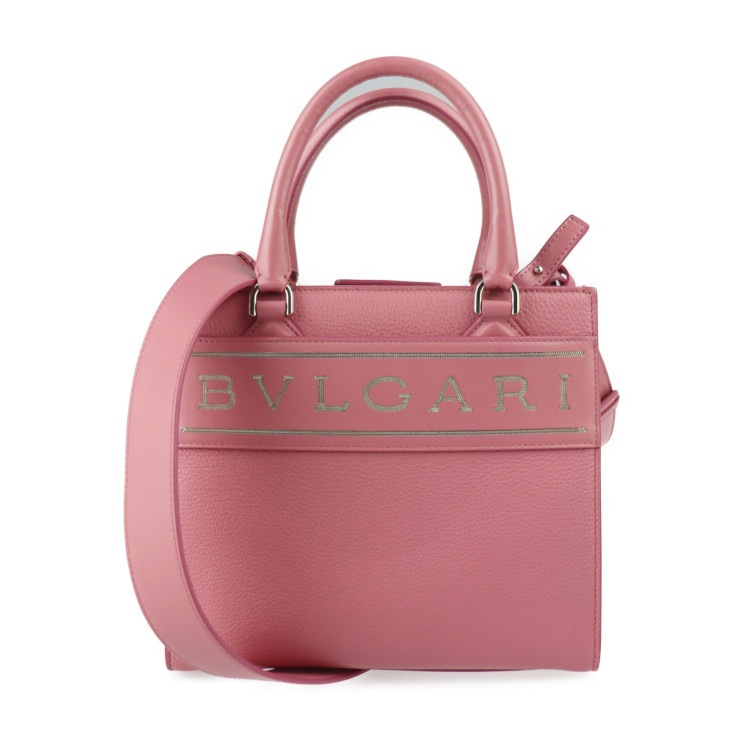 美品 BVLGARI ブルガリ ハンドバッグ 291221 ロゴ トート スモール カーフレザー ピンク系 ゴールド金具 2WAY ショルダーバッグ 本物保証 中古