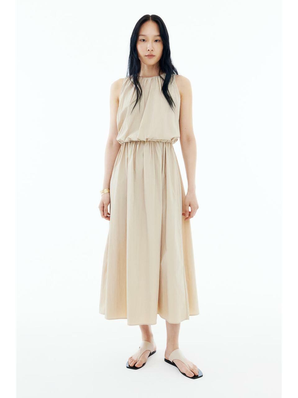 H&M ドローストリングディテールドレスベージュ 1347209001