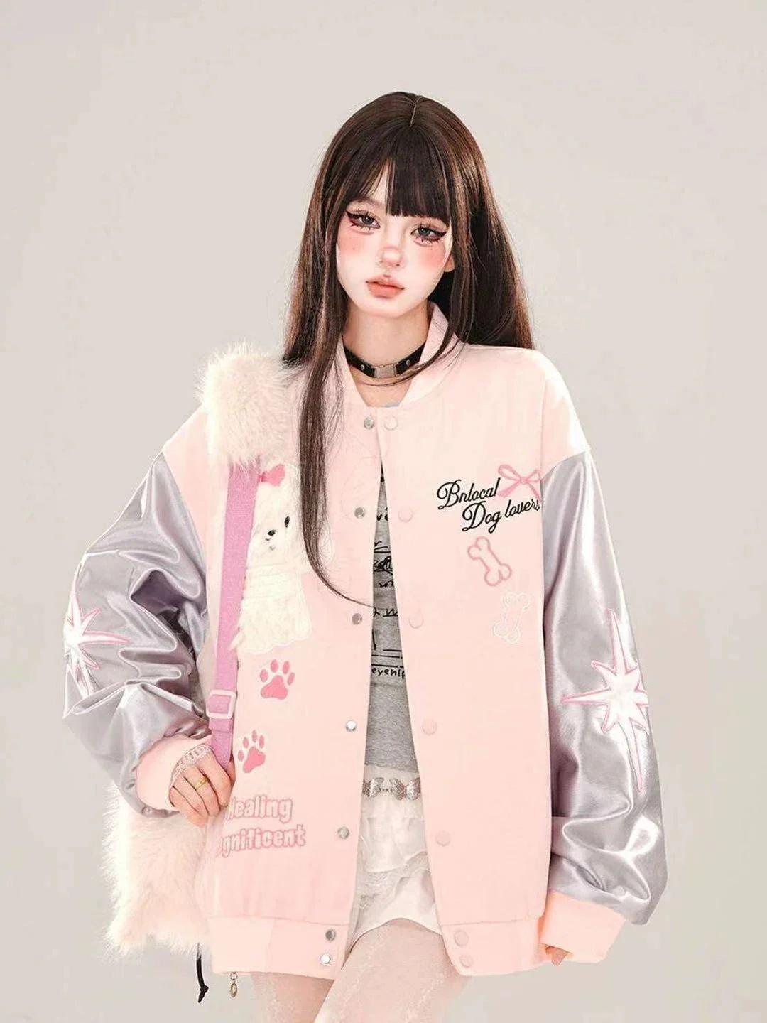 アウター レディース 春 スタジャン 韓国ファッション 袖 PUレザー ジャケット ゆったり カジュアル 可愛い 量産系 原宿系 コート 春服