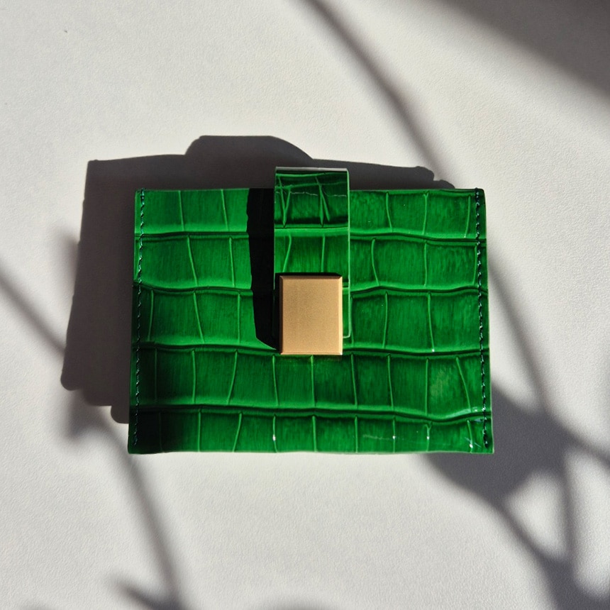 ELIN Crocodile Card Wallet - 牛革 エナメル 3スロット ミニ財布