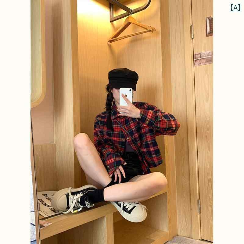 チェック柄 シャツ レディース レトロ 赤い チェック 柄 シャツ レディース 秋 小さい サイズ スタイリッシュ ショート 長袖 トップス