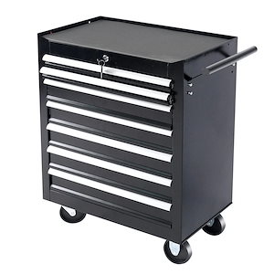 道具工具工具収納7段 ツールボックス ツールキャビネット ローラーキャビネット ブラック 大型キャスター ロールキャビネット