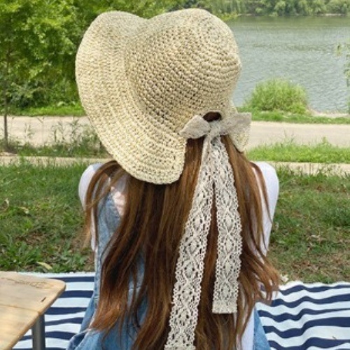 リボン 麦わら ボンネット 夏 バケットハット レディース レース 麦わら帽子