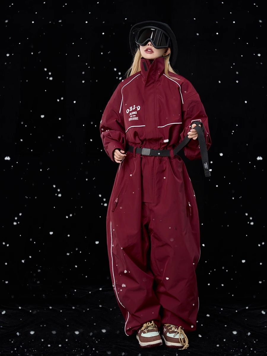 （1～3日で出荷）スノーボードウェア 2024 2025 つなぎ 上下セット レディース メンズ 防水15000 オーバーホール パンツ ワインレッド スノボー スキーウェア スノボウェア 韓国風 防