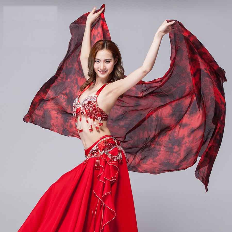 シルク100％ベール絞り染め レッド＆ブラック イエロー＆パープル ブルー＆ホワイト　グリーン＆ホワイト　ベリーダンス シルクベール　光沢感 柔らかな高級シルク素材 チャイナシルク