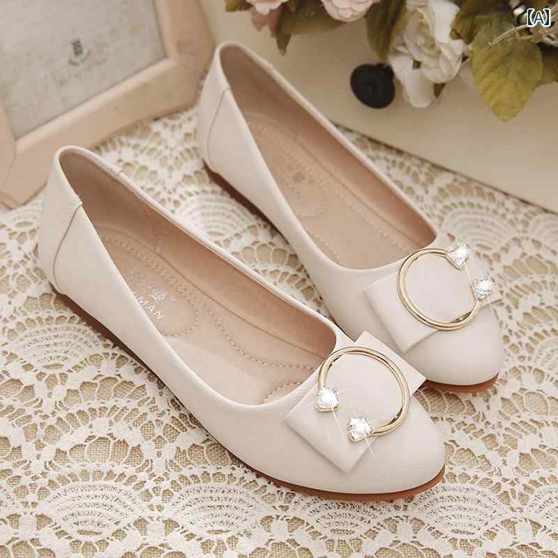 フラットシューズ レディース 婦人靴 ミセス 歩きやすい おしゃれ ぺたんこ 春秋 ラウンドトゥ ソフトレザー ブラック