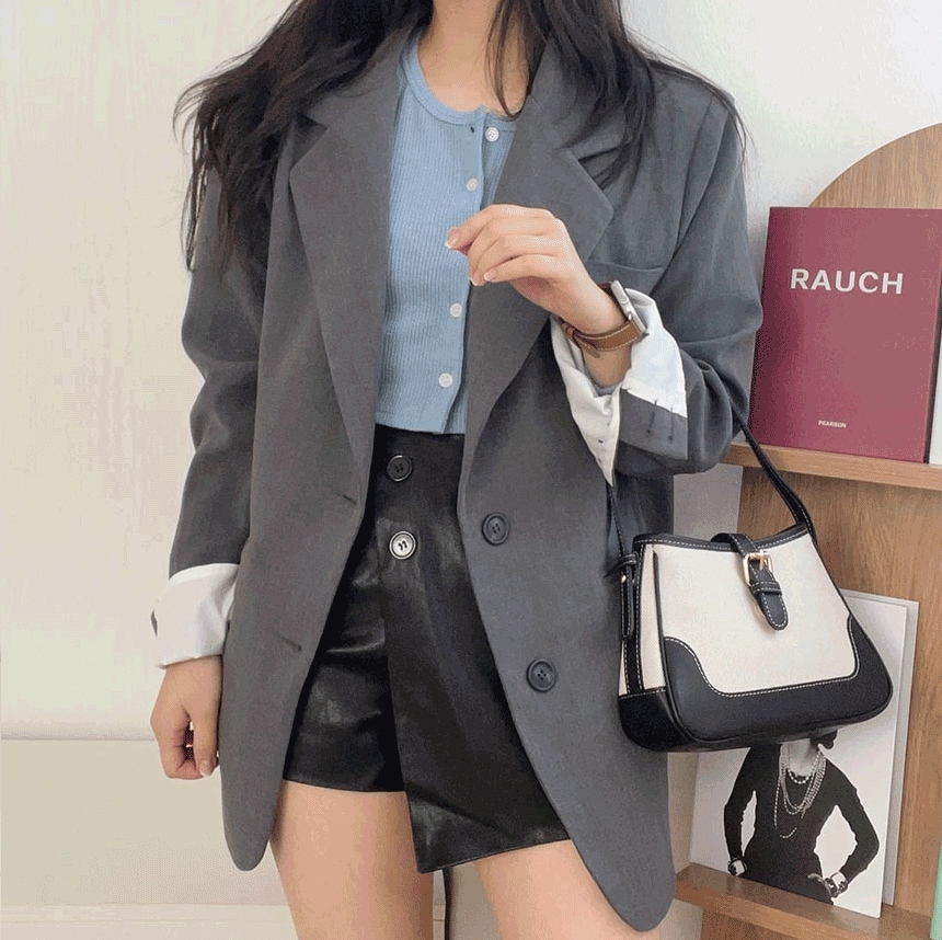 [ルーズフィット/きれい] シンプル カラー ツーボタンジャケット (2color)