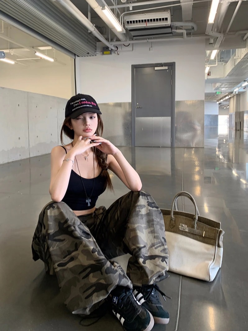 2024春夏 ボトムス カジュアル カーゴパンツカラバリ ハイウエスト ドローストリングストリート ゆったり ファッション系 サイズワイドレッグパンツルーズ かっこいいシルエットクールきれいめ