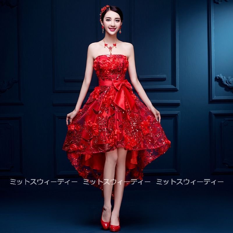 ウェディングカラードレス 安い 演奏会 カラードレス コンサート レッド 結婚式 発表会 前ミニドレス 披露宴 ウエディングドレス 二次会 ステージ衣装 ビスチェ