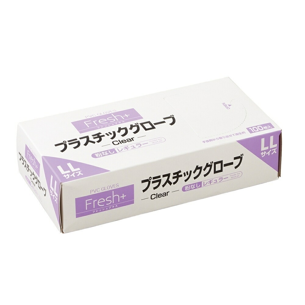 大黒工業　フレッシュプラス　プラスチックグローブ　レギュラー　LLサイズ　粉なし　100枚×30箱【取り寄せ商品・即納不可】
