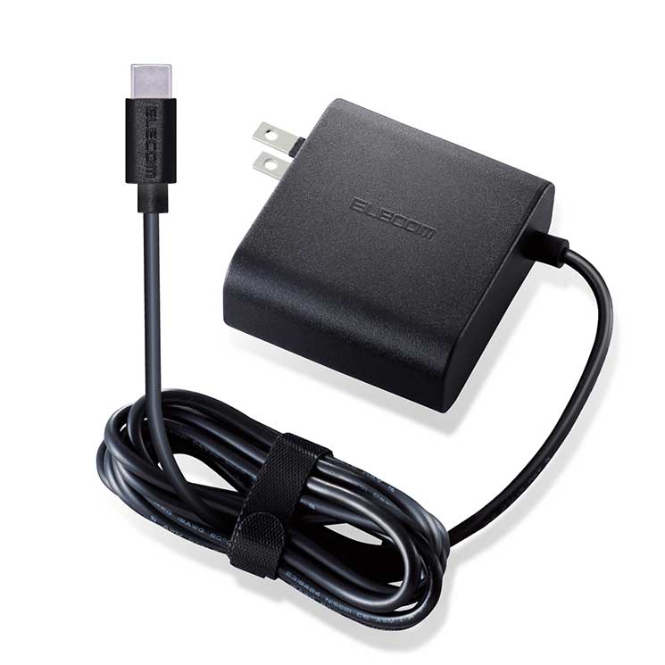 ﾉｰﾄPC用ACアダプタｰ Type-C USB Power Delivery対応 65W ケーブル一体型 2m ブラック