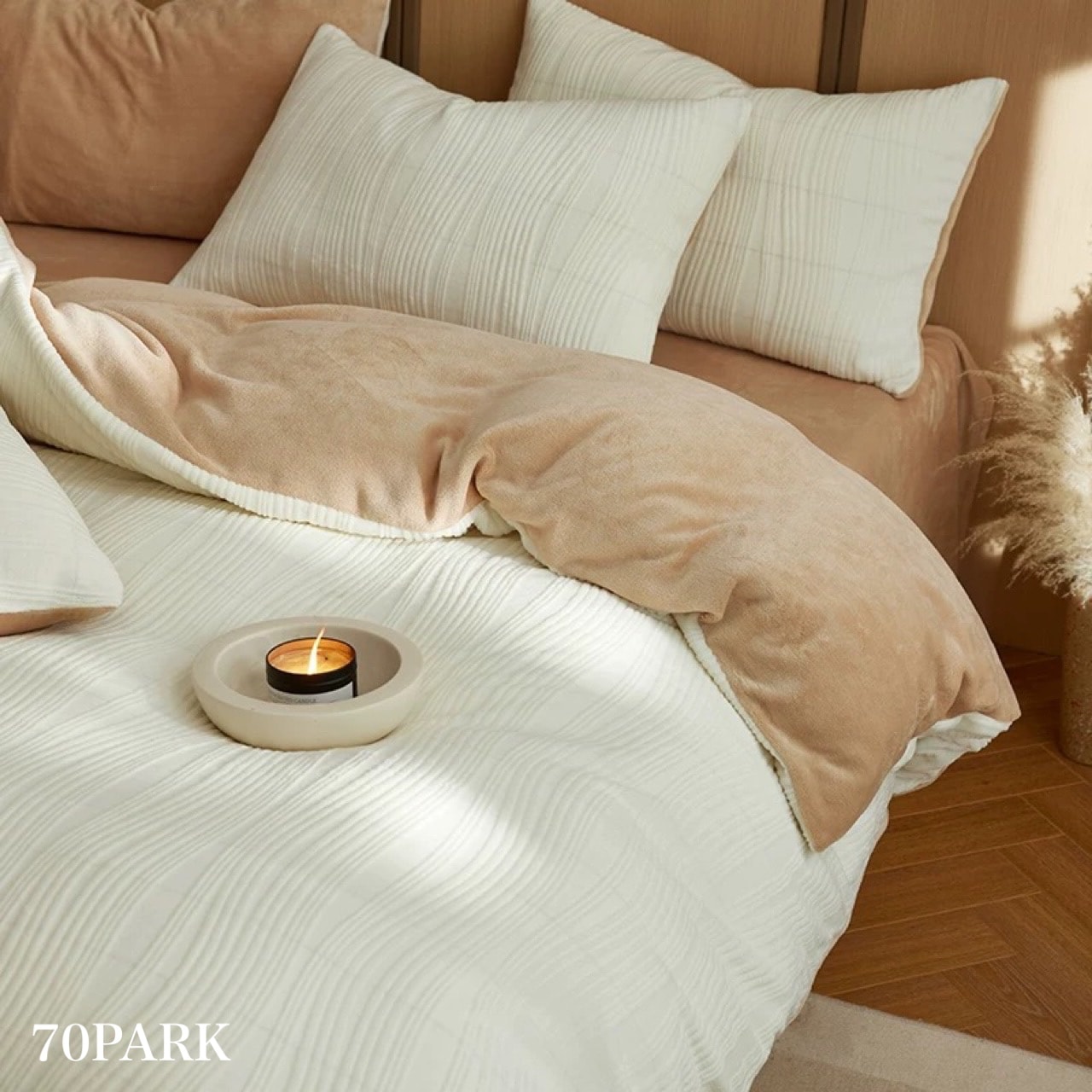 立体模様 ツートーン ミルク ベルベット 冬用 布団カバーセット ベッドカバー 寝具カバー シングル ダブル クイーン ベッドリネン ぬくぬく おしゃれ 韓国インテリア 70PARK