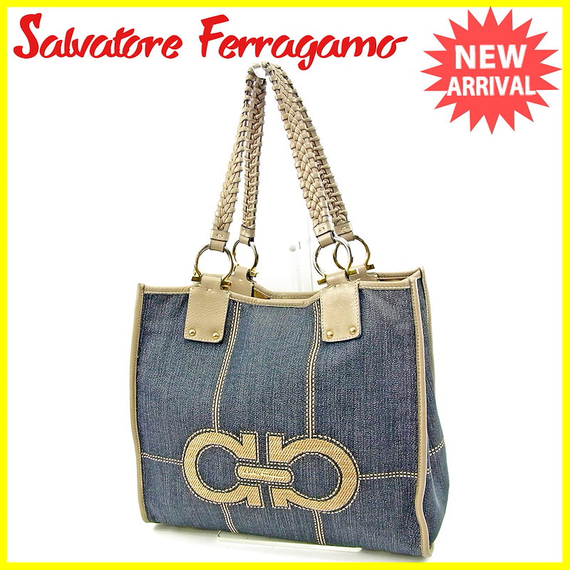 サルヴァトーレ フェラガモ Salvatore Ferragamo トートバッグ ワンショルダー メンズ可 ガンチーニ ベージュ×デニム キャンバス×レザー 人気 セール 【中古】 T3814 . サルヴァトーレ フェラガモ Salvatore Ferragamo トートバッグ ワンショルダー メンズ可 ガンチーニ ベージュ×デニム キャンバス×レザー 人気 セール 【中古】 T3814 .