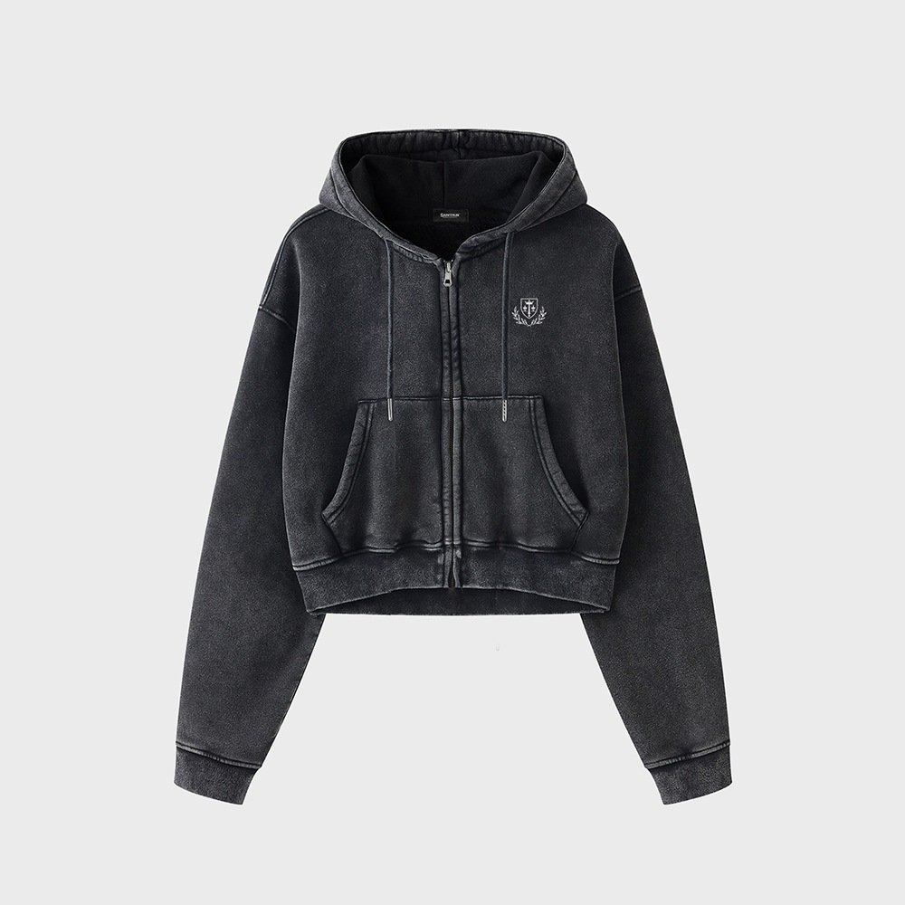 SP HERITAGE PIGMENT CROP HOOD ZIP UP-BLACKTシャツ
