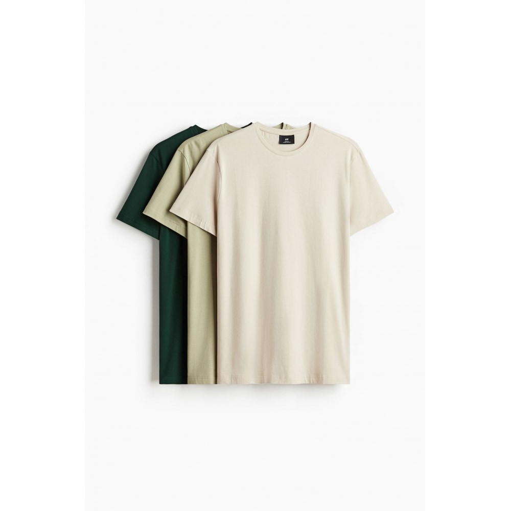 H&M スリムフィット 3 ピースTシャツセットベージュ/ピスタチオグリーン