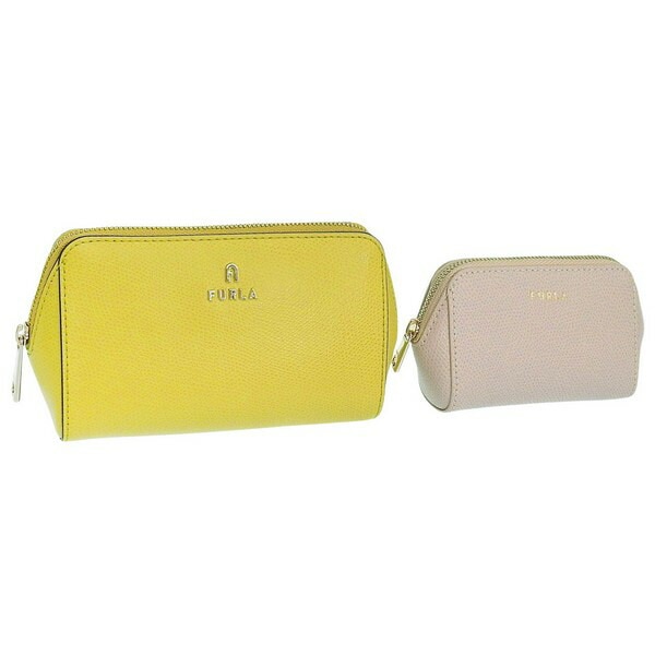 フルラ コスメポーチ 化粧ポーチ レディース 2個セット アウトレット レザー イエロー/ベージュ カメリア CAMELIA M COSMETIC CASE SET VITELLO ARES WE00