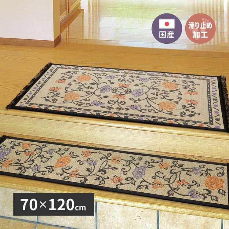 国産 い草 玄関マット イデア 約70×120cm 裏貼り 滑り止め加工 インテリアマット 花柄 北海道追加送料 沖縄離島はお届け不可 メーカーより直送