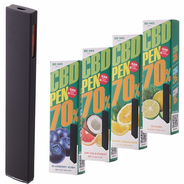 CBDシーシャ CBDpen70 電子タバコ 使い切り 高濃度 CBD70%配合 CBG CBN リラックス 4種フレーバー 250パフ ニコチン0 タール0 BI-SO 日本製 Made in Ja