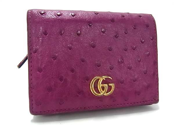 二つ折り財布 GGマーモント オーストリッチ 156126 ゴールド金具 パープル系 折財布 小銭入れ サイフ プレゼント 札入れ 人気 カード入れ ブランド ウォレット【本物保証】