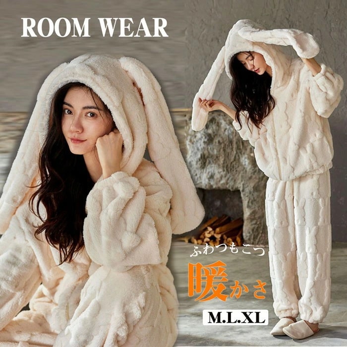 レディースパジャマ 長袖 上下セット マタニティ ルームウェア レディース 産後 萌え萌え うさ耳 あったか もこもこ かわいい ゆったり 大人 dh316c0c0x0