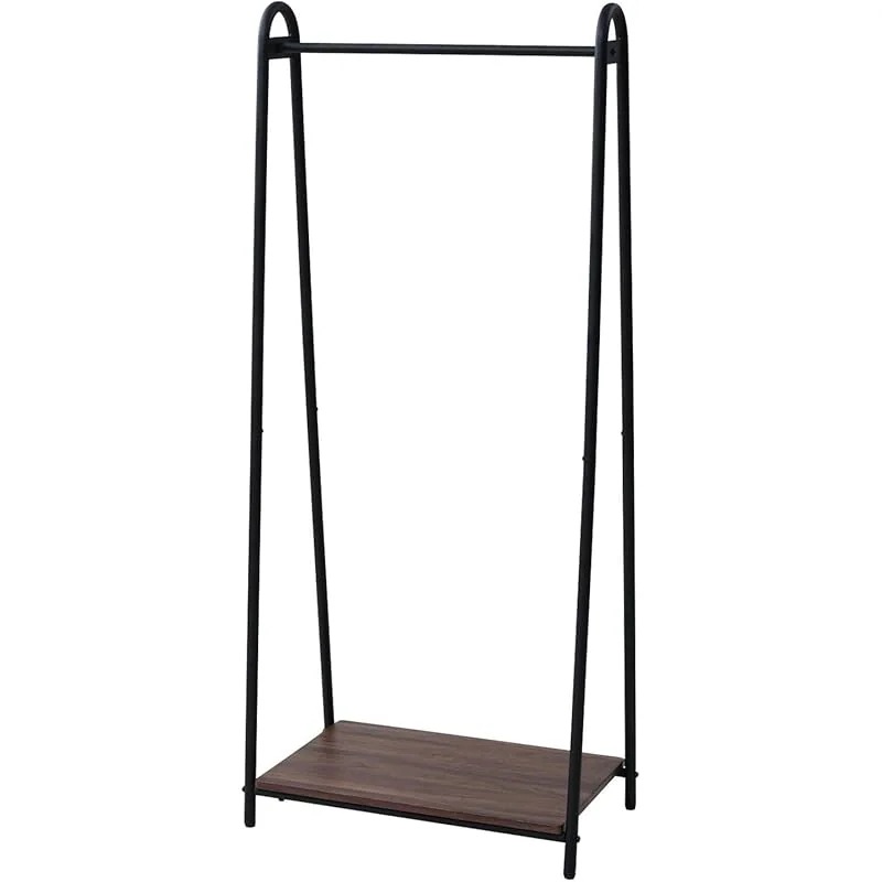 【即納】山善 ハンガーラック 幅66×奥行39.5×高さ151cm A型タイプ 棚板付き 全体耐荷重50kg 見せる収納 組立品 ウォルナット/ブラック ASH-S(WL/BK)
