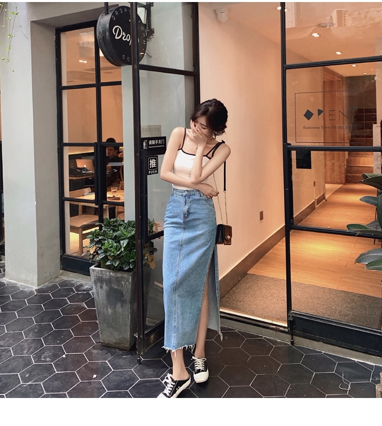 スカート レディース デニム ミモレ丈 Aライン サイドスリット シンプル カジュアル 大人 お洒落 個性的 セクシー ラフ 無地 夏 秋 10代 20代 30代 女性用 デート お出かけ