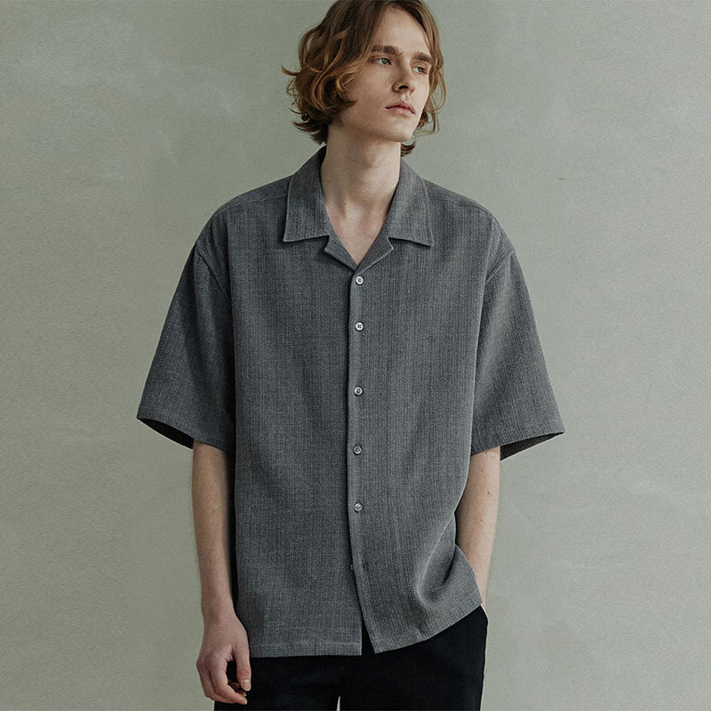 Open Collar Pigment Half Shirt [Gray]