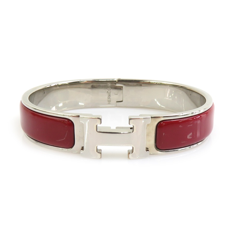 エルメス HERMES バングル ブレスレット クリッククラックH メタル/エナメル シルバー/ダークレッド レディース e61955j