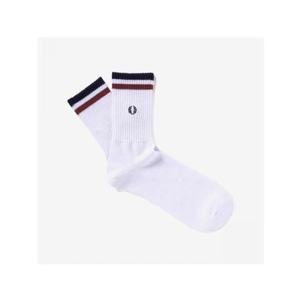 Fred Perry JP チップ ショート ソックス - スノーホワイト バーント レッド ネイビー (T60) CFPU2519998-T60