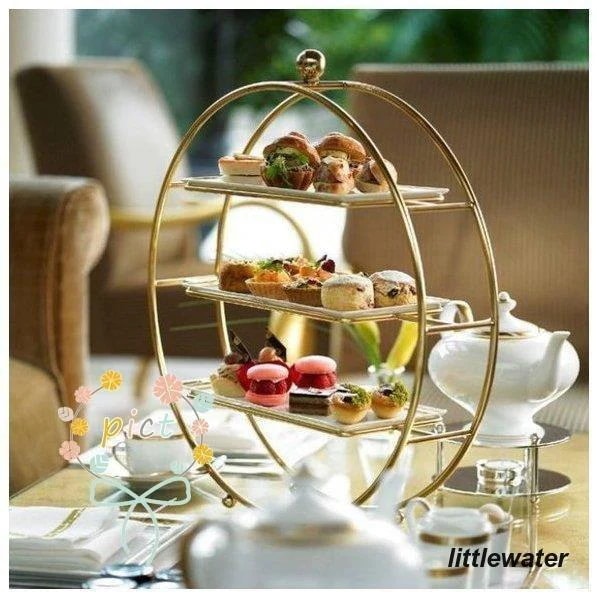 ケーキスタンド アフタヌーンティー サークル ゴージャス 高見え パーティ用 結婚式 誕生日 3段 ゴールド