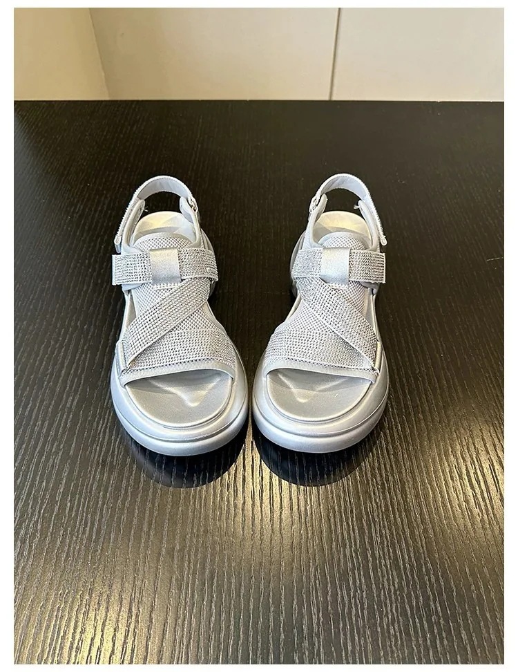 サンダル上品 高級感 スートン美脚百掛け 身長アップ ビーズ/スパンコール 6cm台 厚底サンダル [2カラー]