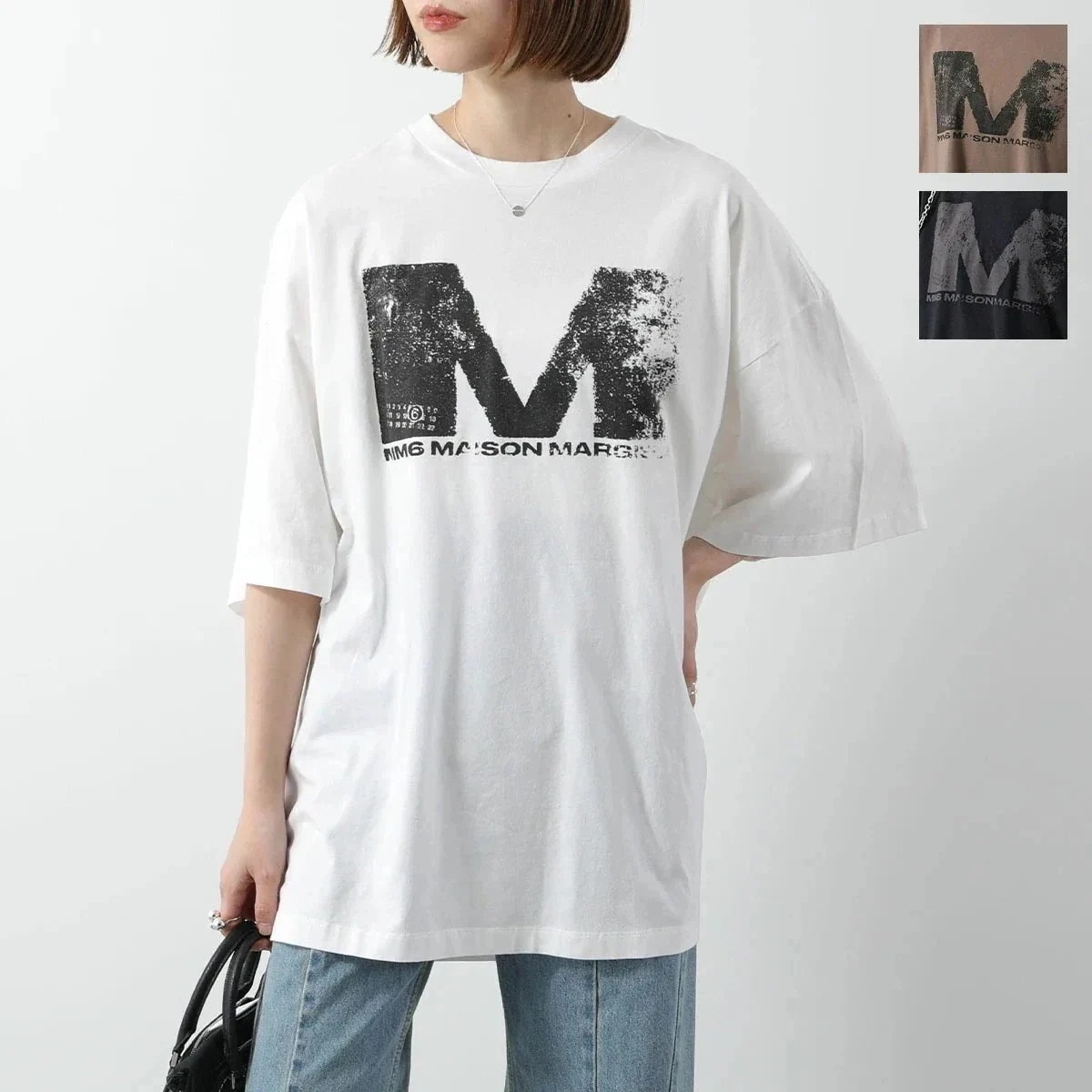 MM6 エムエムシックス メゾンマルジェラ Tシャツ S52GC0342 S24312 レディース 半袖 カットソー クルーネック オーバーサイズ ロゴT カラ
